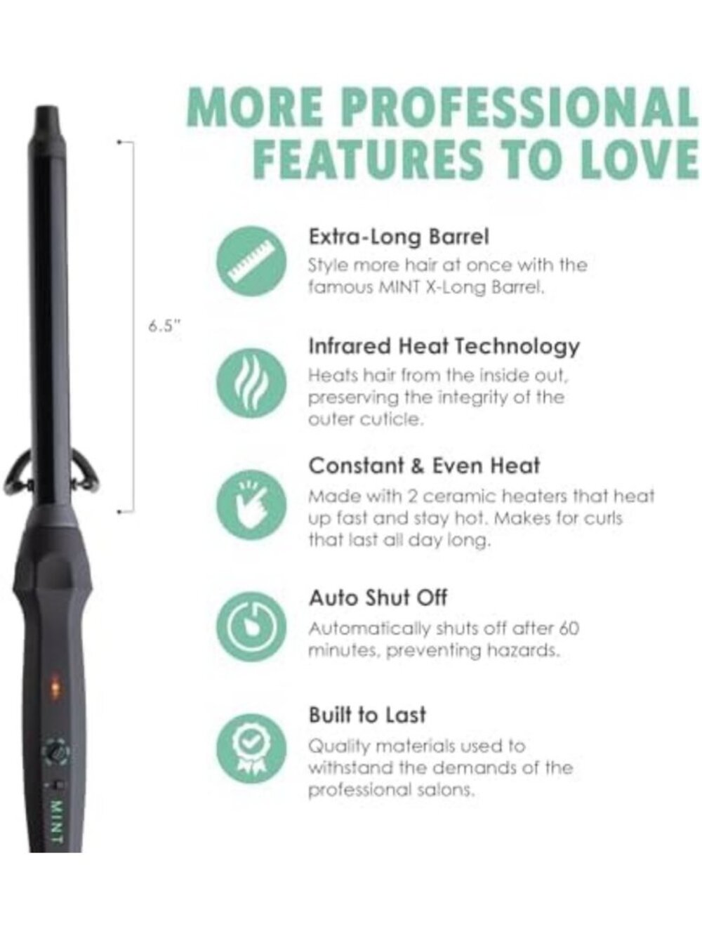 Mint Green 3/4 Inch Ceramic Curling Wand - Clamp-Free, Perfect for Long Hair - Picture 7 of 7
